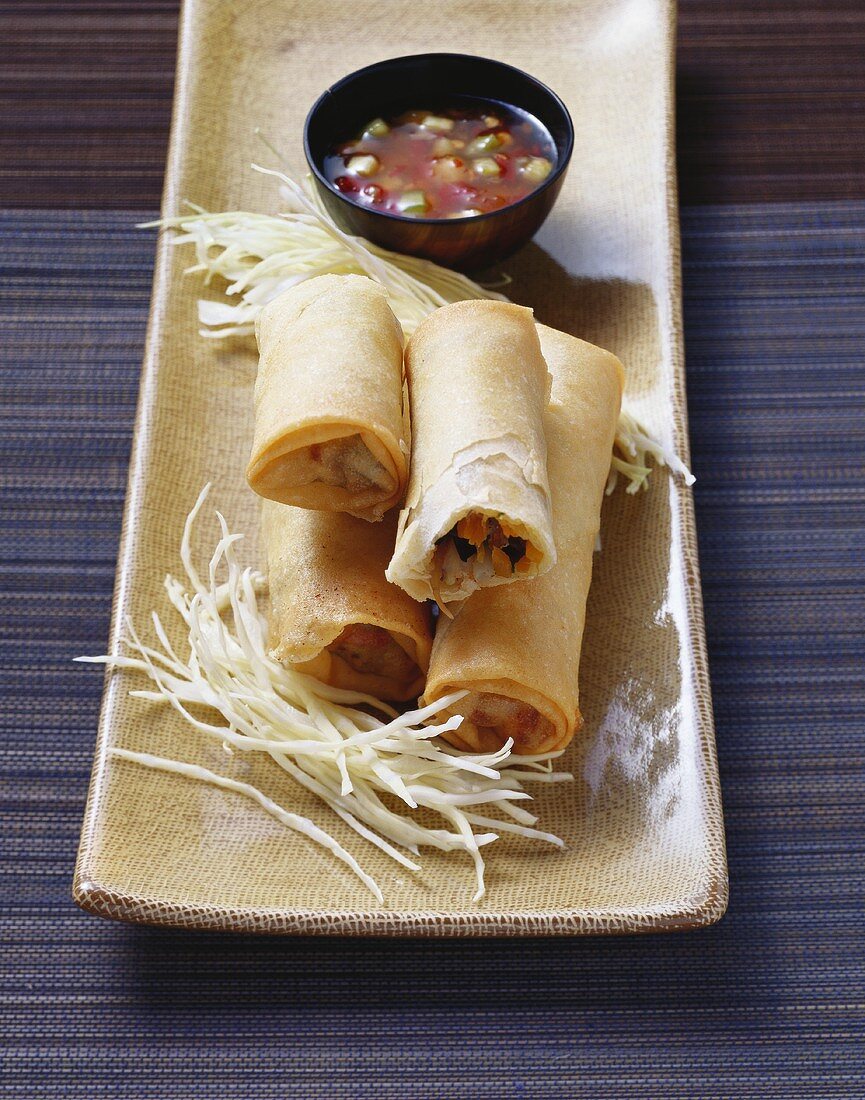Spring rolls with chilli dip