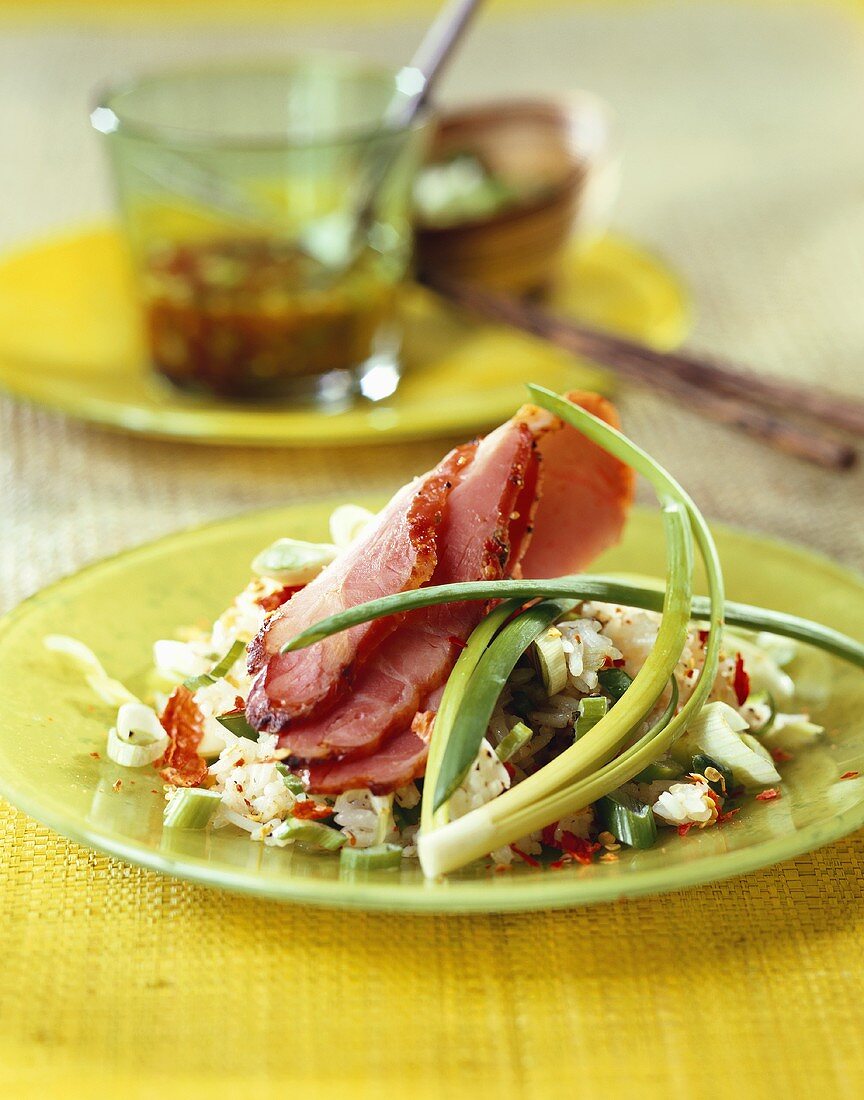 Pork with spring onions and rice (Thailand)