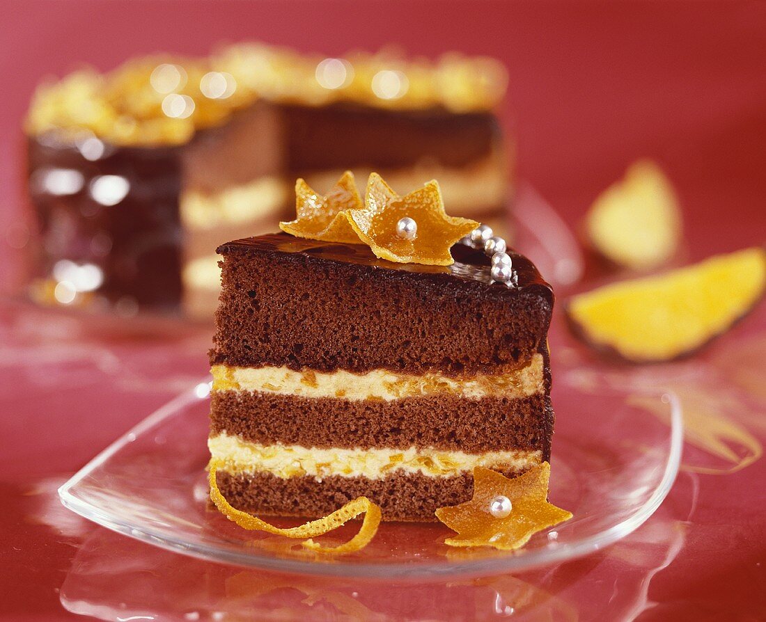 Chocolate cake with orange cream