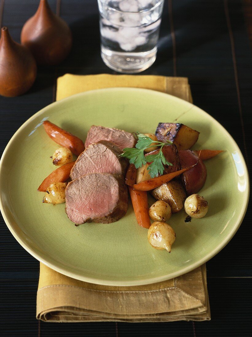 Beef fillet with vegetables and potatoes