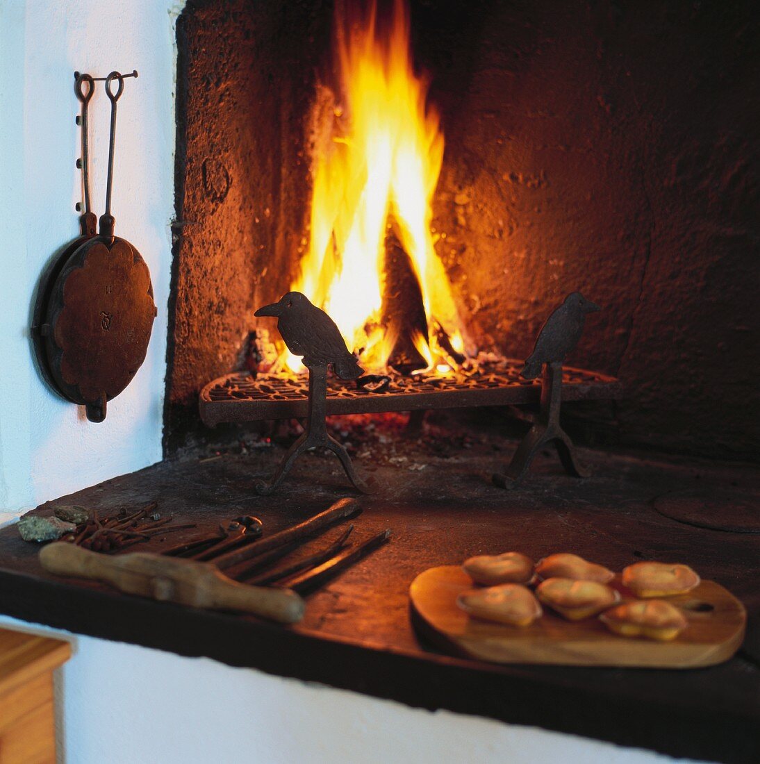 Rustic hearth with open fire (Scandinavia)