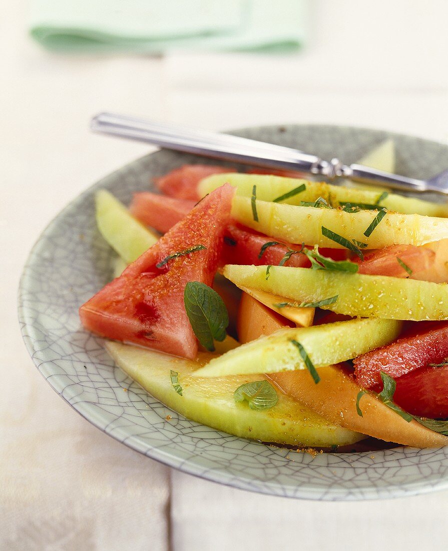Melon salad with mint leaves