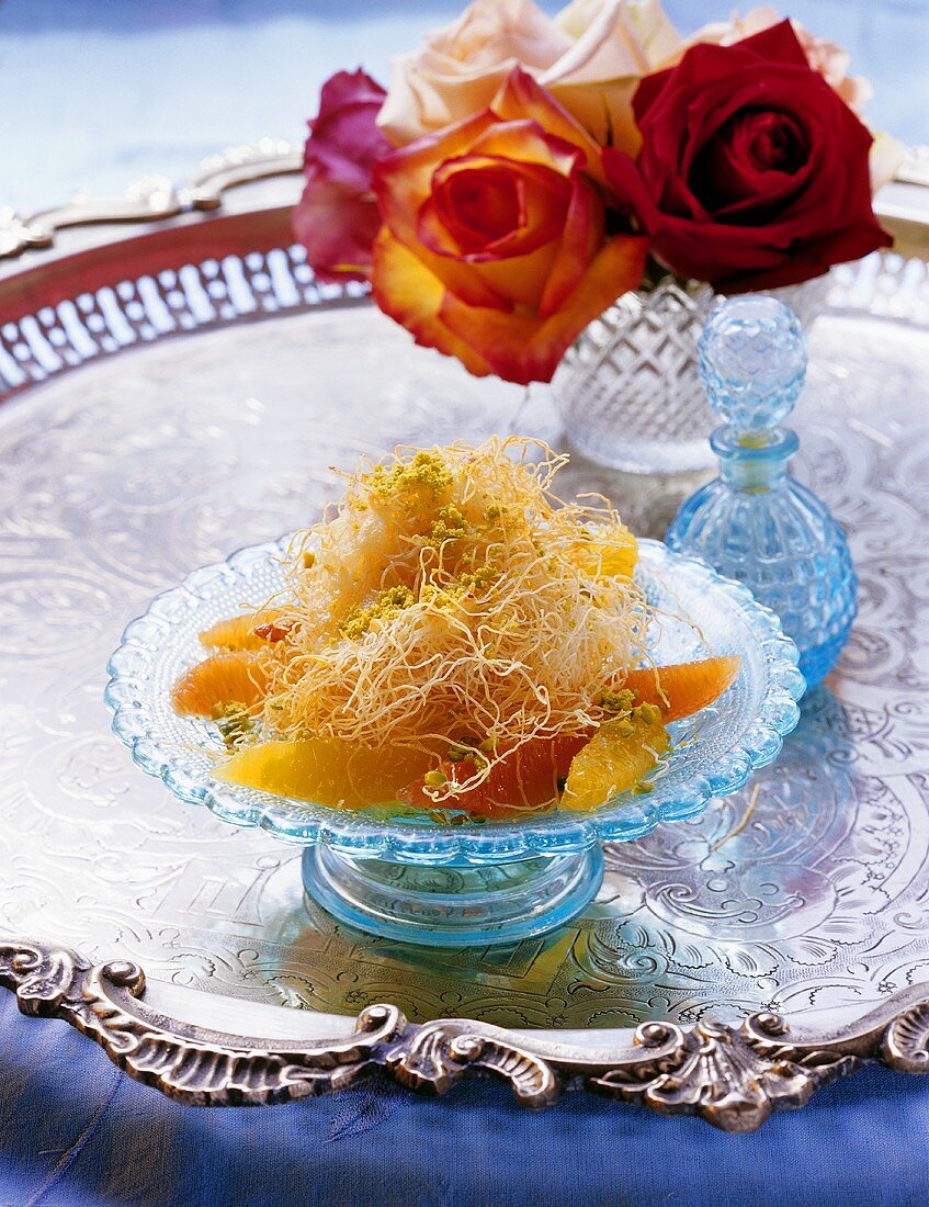 Künefe (angel's hair dessert with rose water; Turkey)