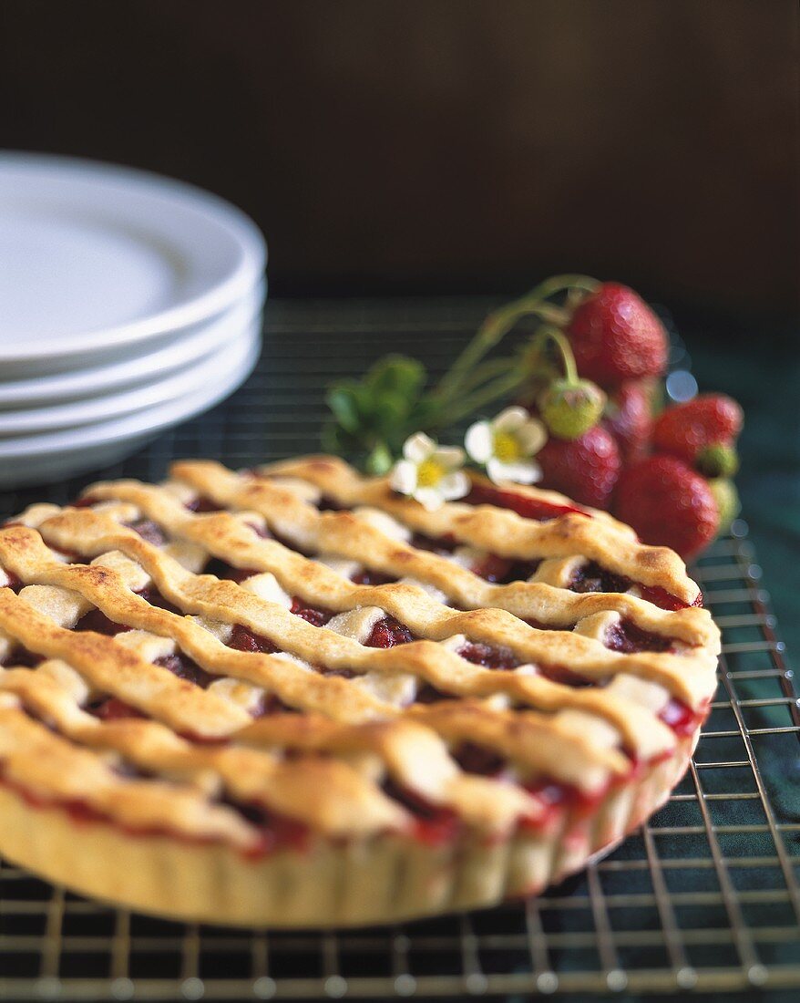 Strawberry tart with pastry lattice