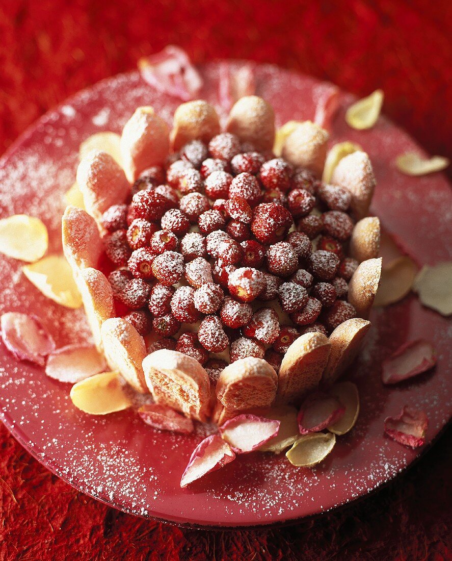 Strawberry cake with rose petals