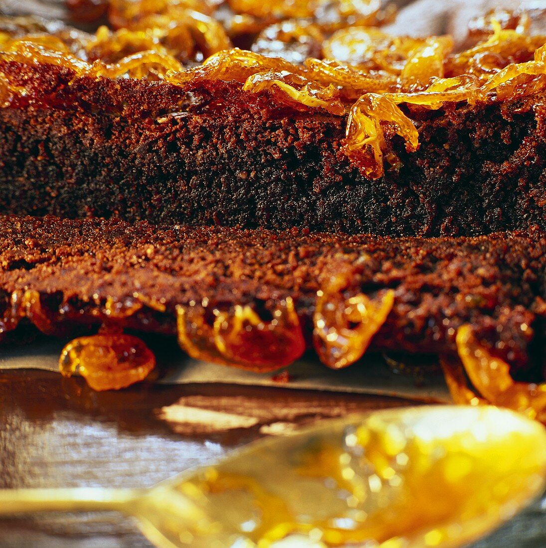 Chocolate cake with caramelised kumquats