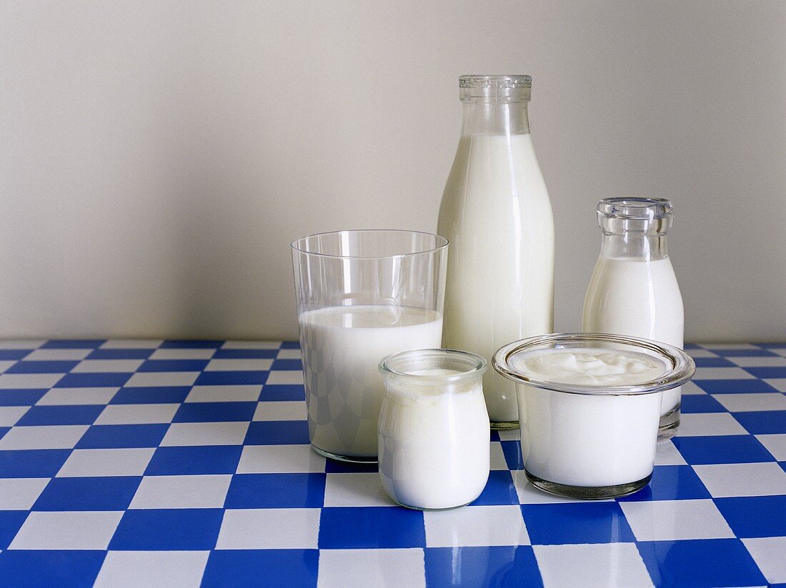 Still life with milk and dairy products