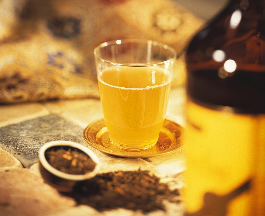 A glass of home-made kombucha tea