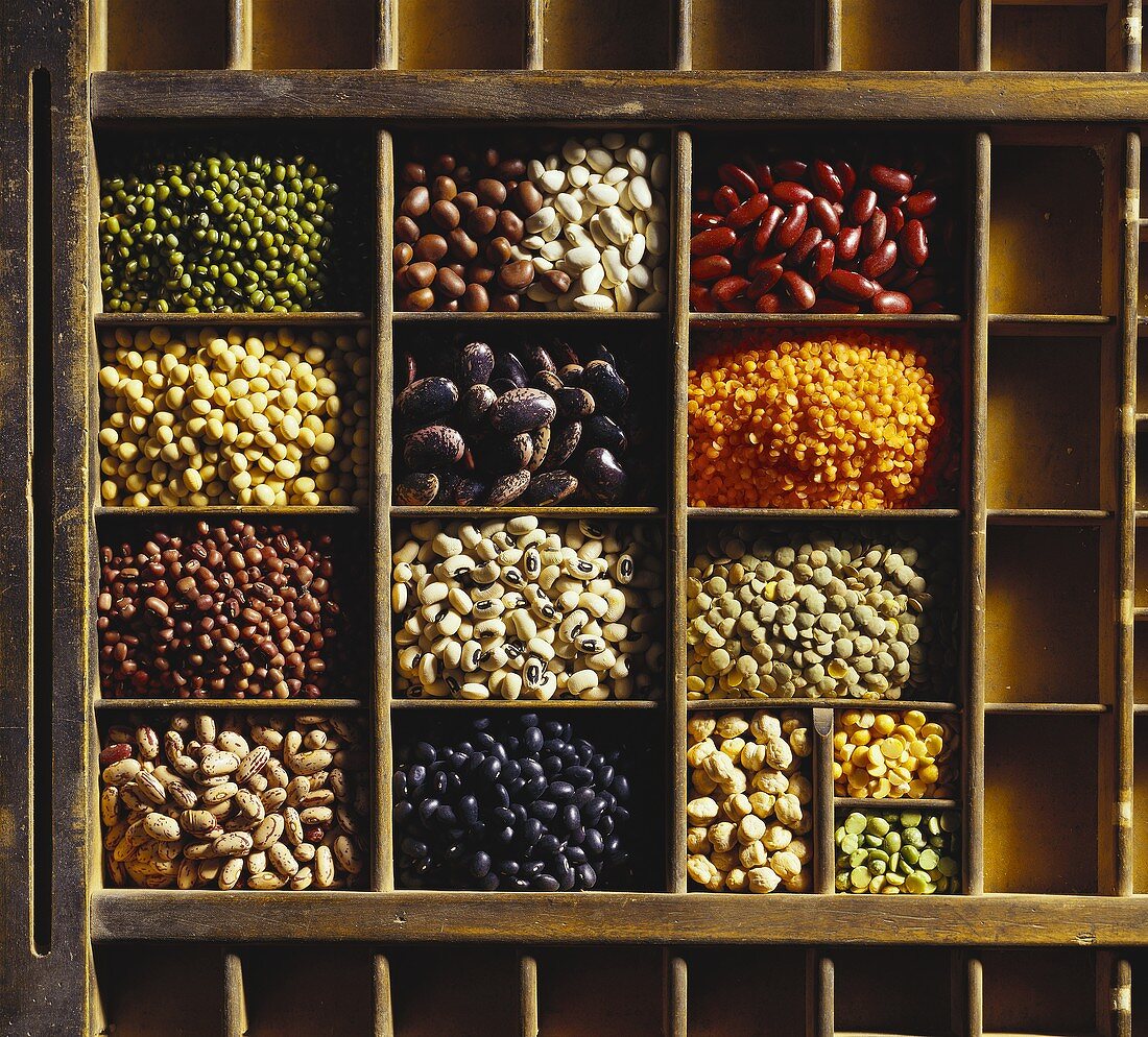 Various pulses in wooden box