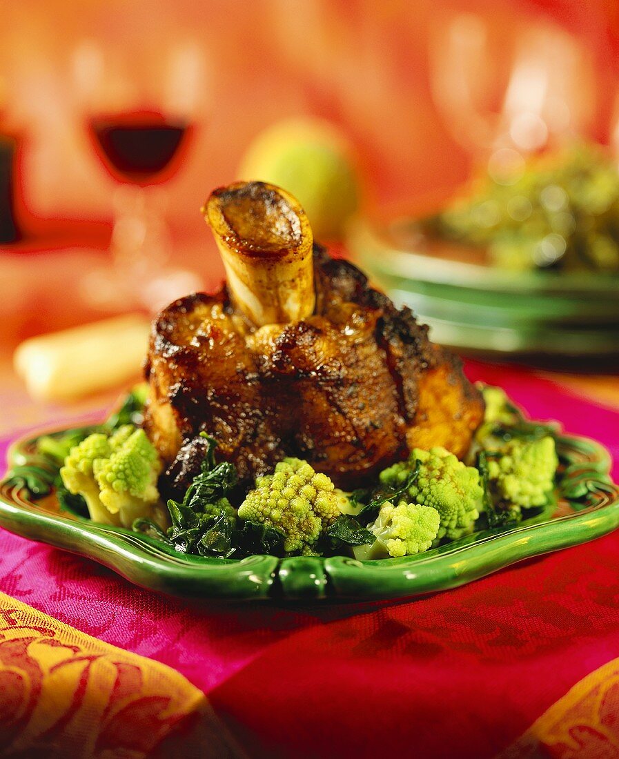 Roast veal shank with romanesco