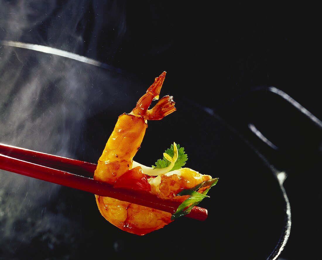 Shrimp tail on chopsticks