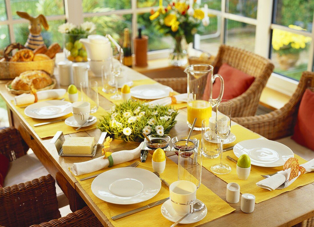 Table laid for Easter breakfast