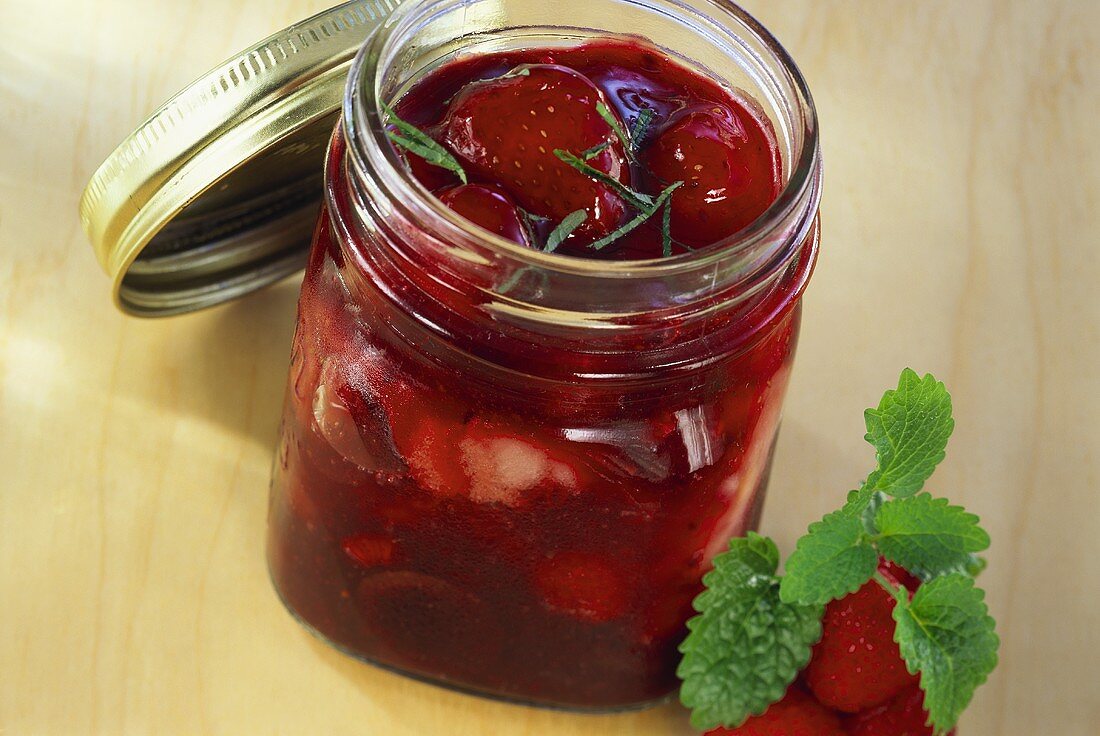 Red fruit compote in glass