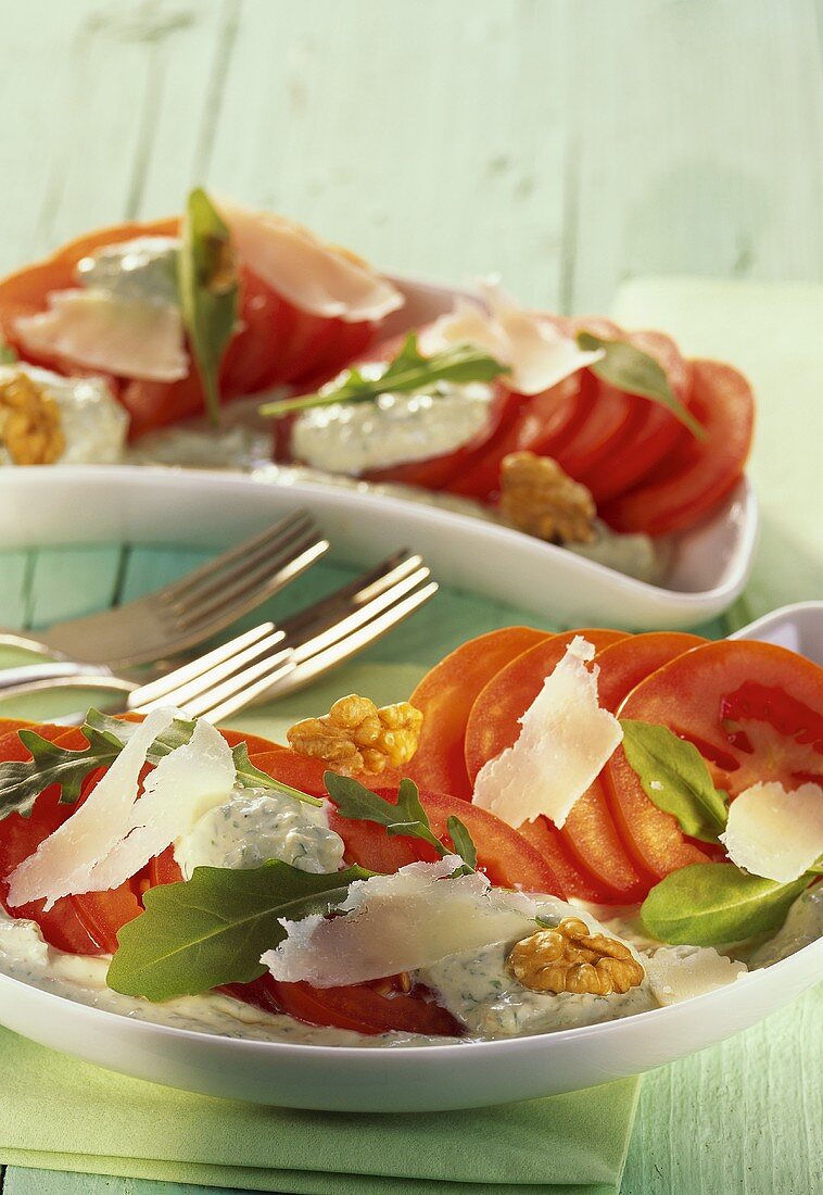 Tomatoes with rocket cream and Parmesan