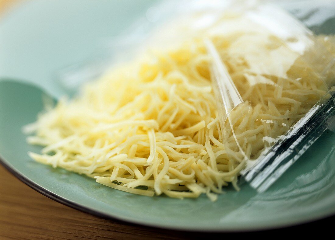 Grated cheese in clingfilm
