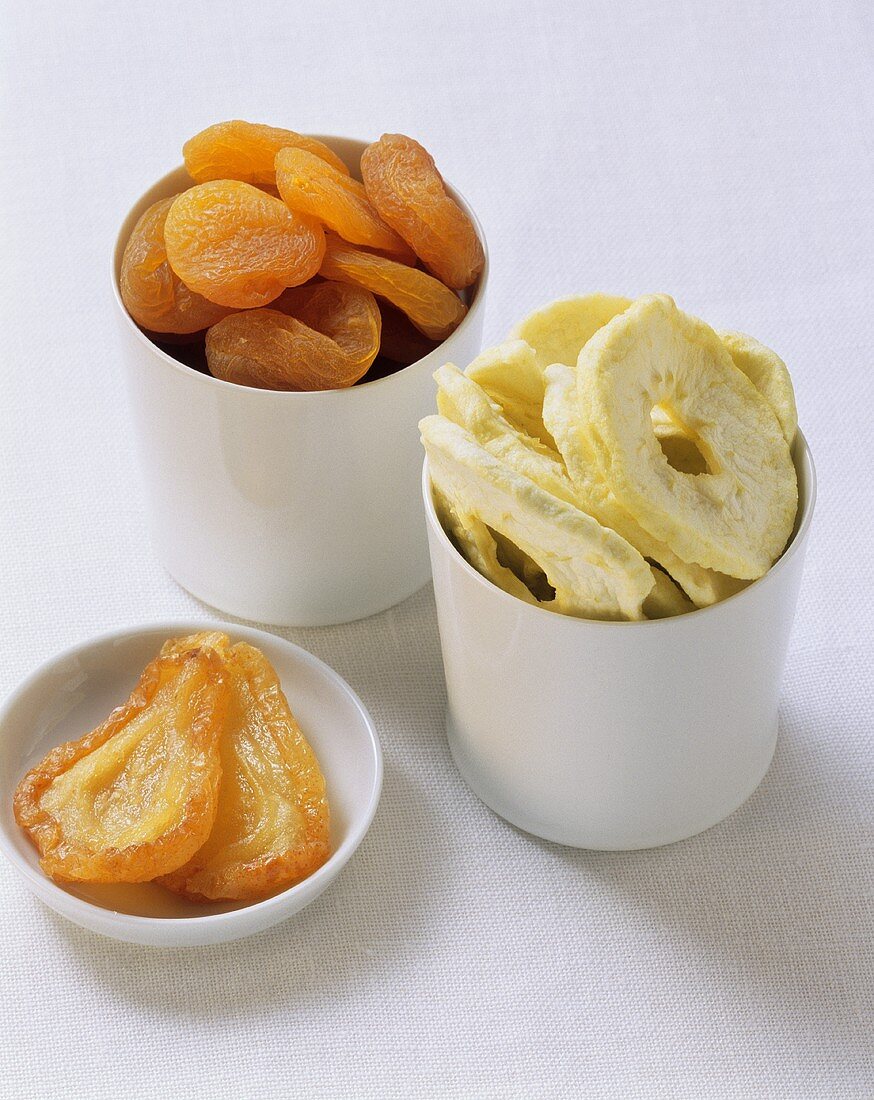 Dried fruits: pears, pineapple slices and apricots