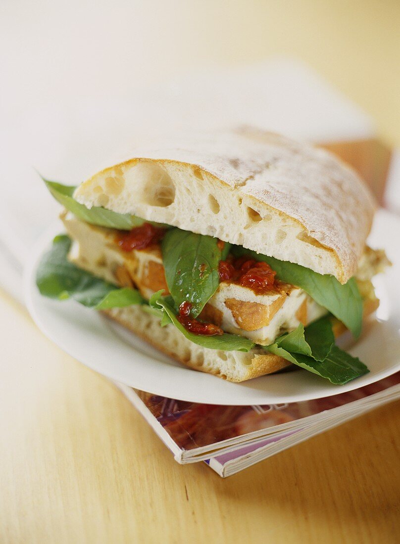 Ciabatta with yam frittata and tomato relish