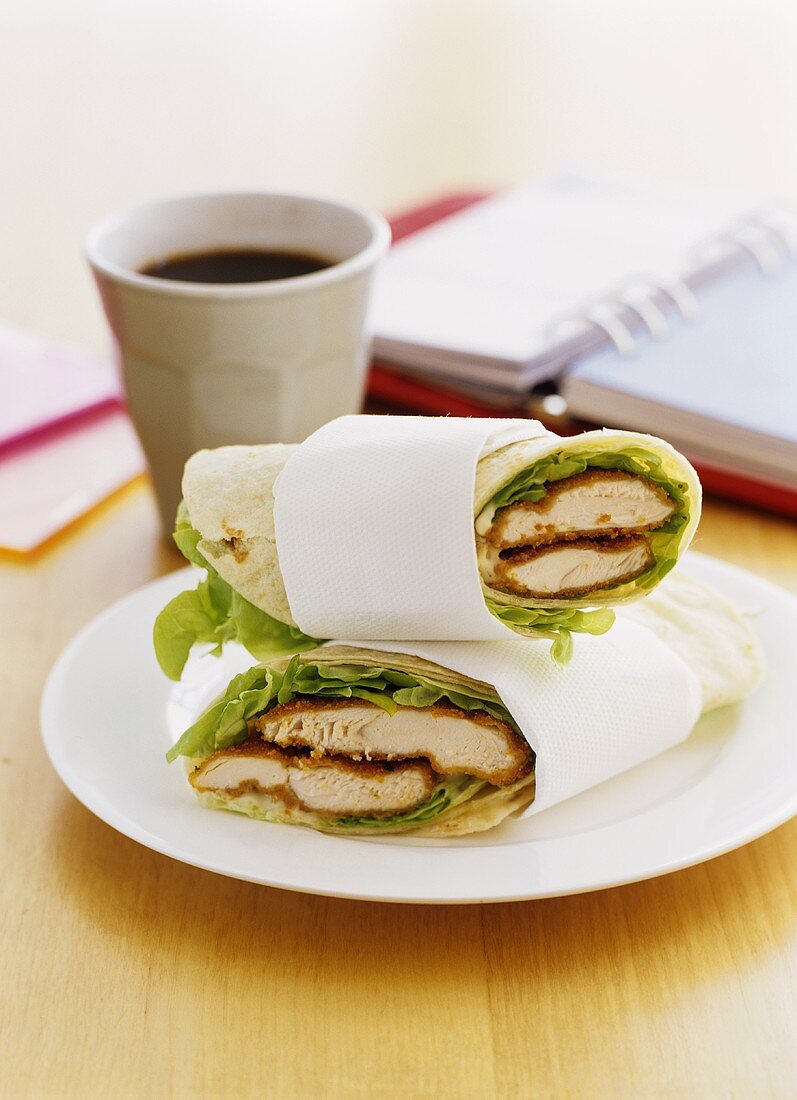 Wraps with breaded chicken breast