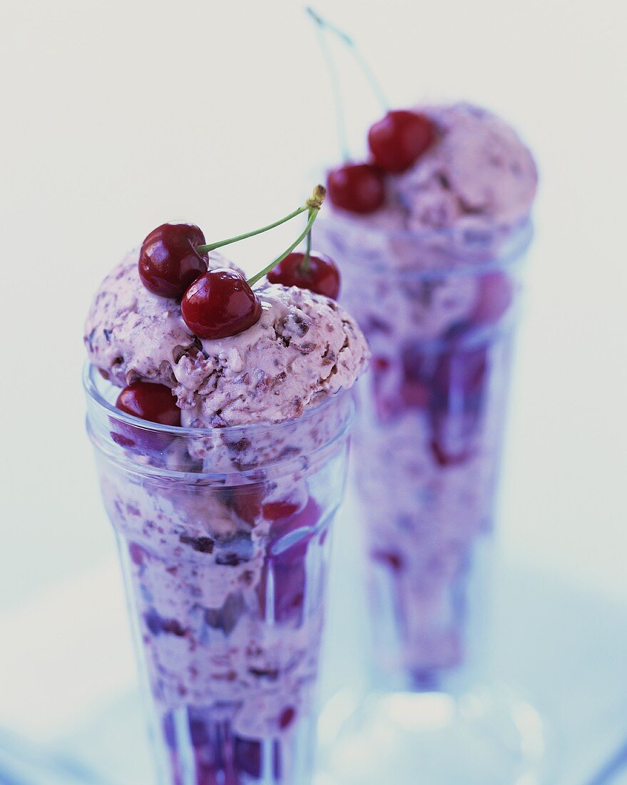 Cherry ice cream in glasses
