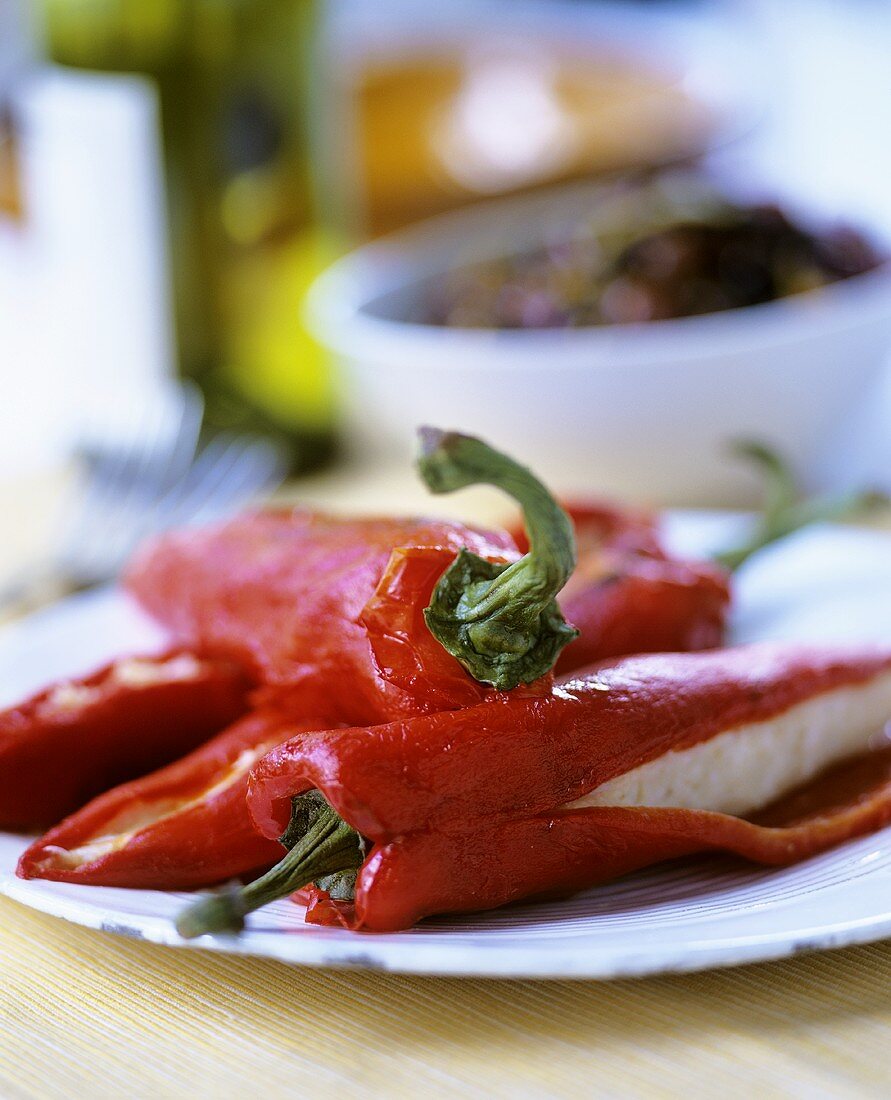 Red pointed pepper stuffed with fish puree