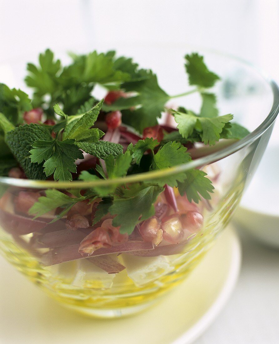Sheep’s cheese and pomegranate salad with parsley