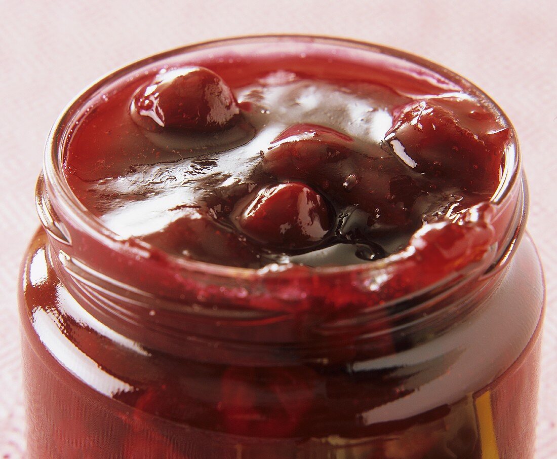 Cherry jam in jam jar