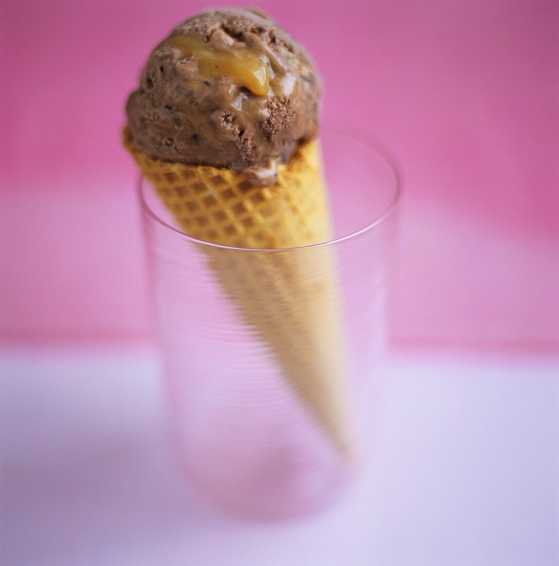 Chocolate ice cream in ice cream cone