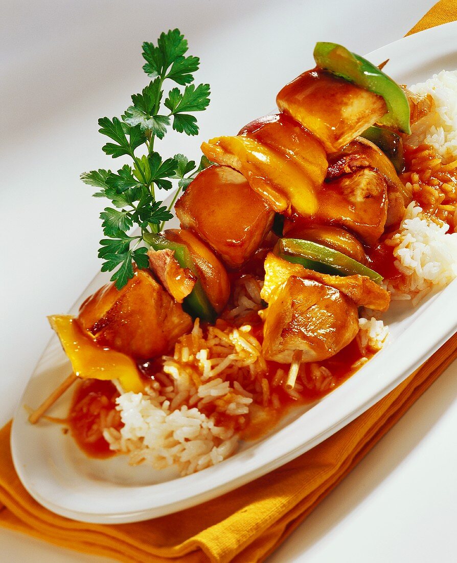 Shashlik on rice