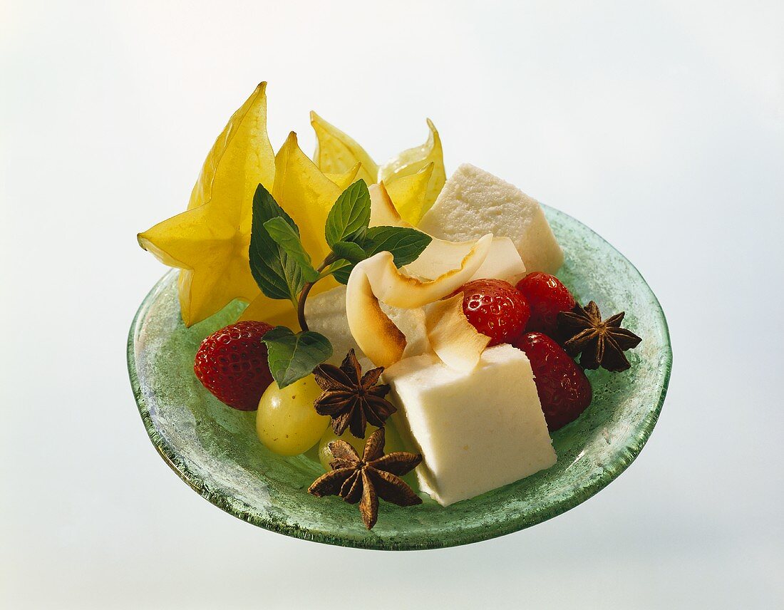 Plate of fruit with coconut jelly