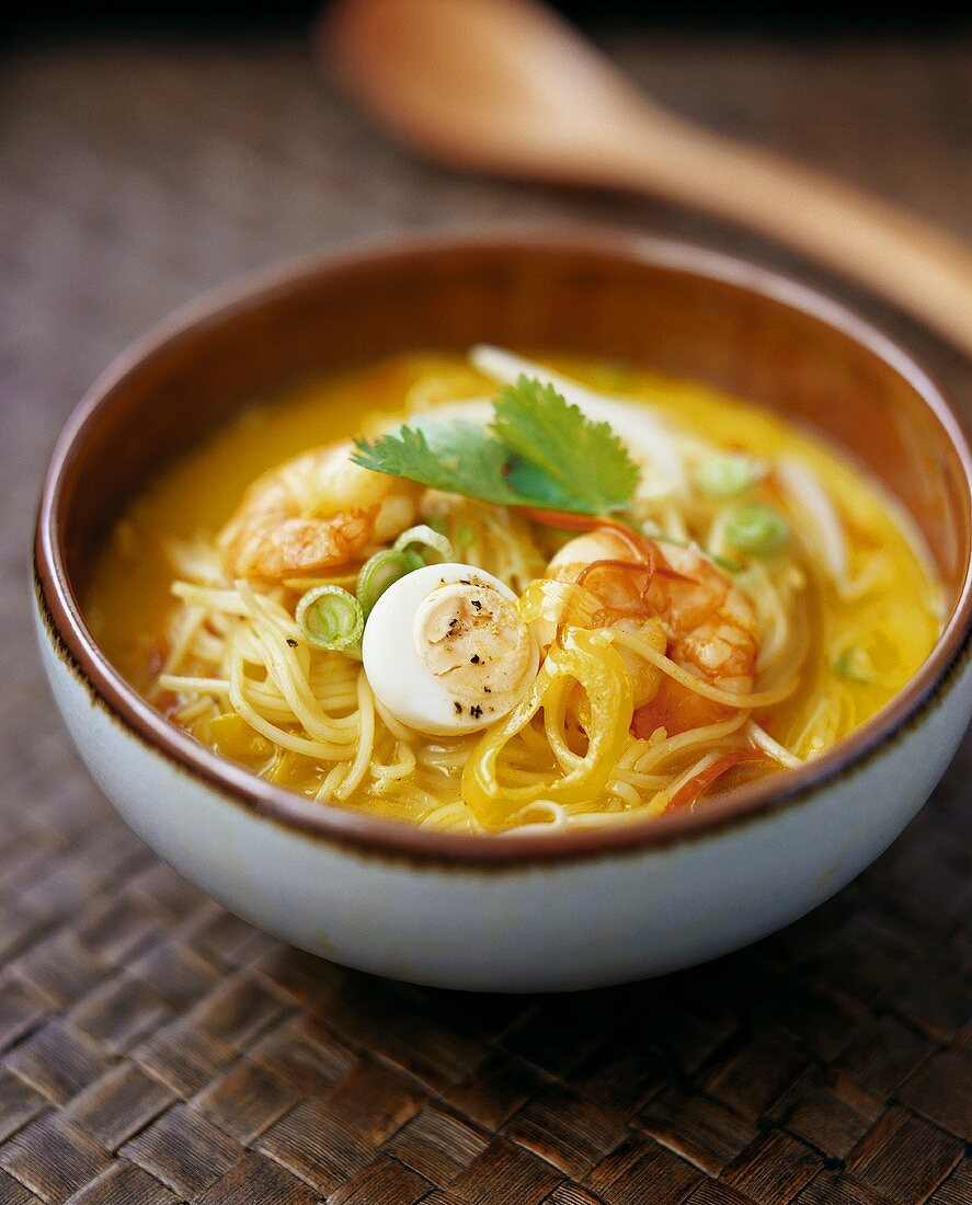 Laksa (shrimp soup with noodles from Singapore)