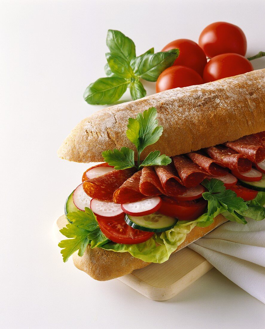 Ciabatta-Sandwich mit Salami