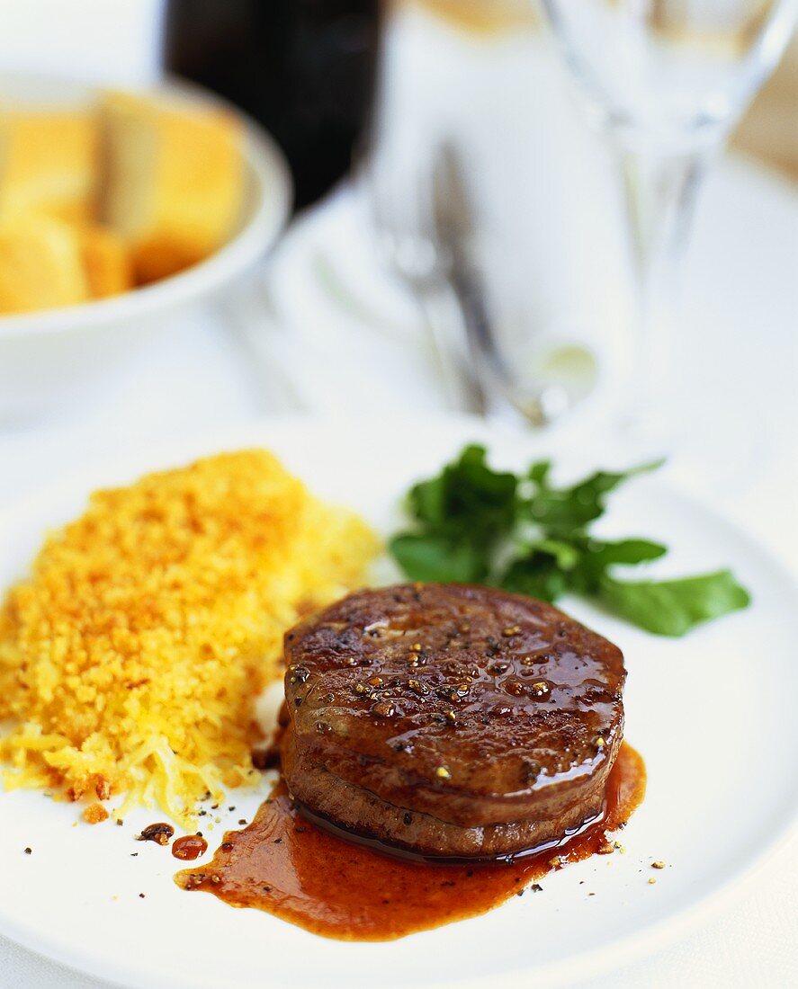 Fillet steak with swede gratin