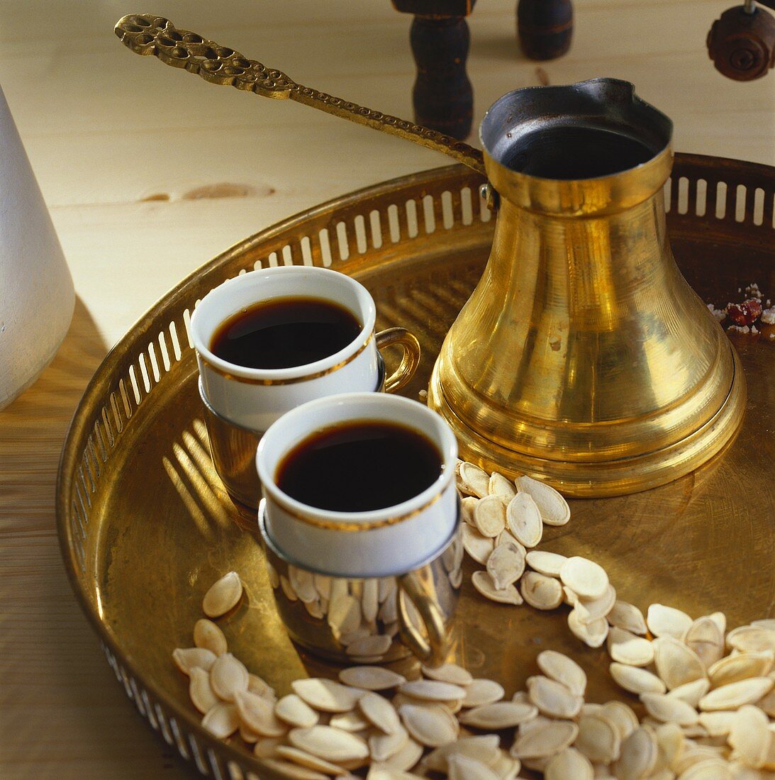 Two cups of Turkish coffee on a tray