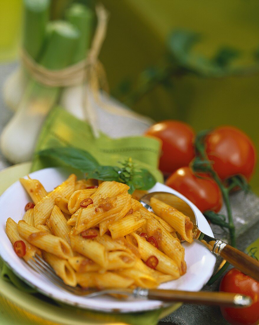 Penne with chili tomato sauce