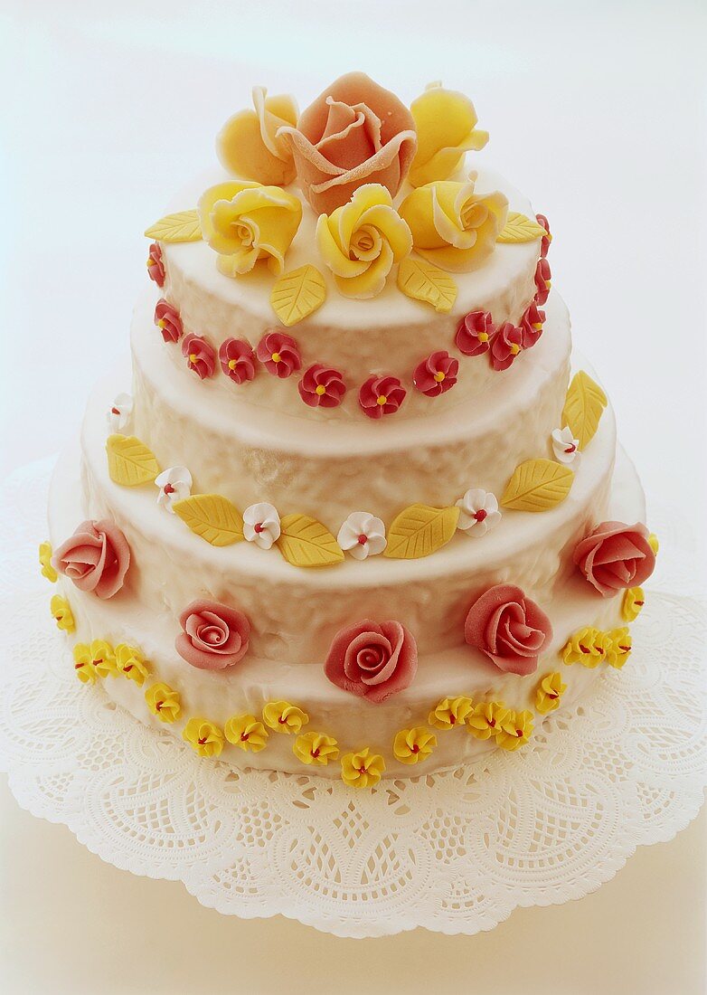 A celebration cake with marzipan roses