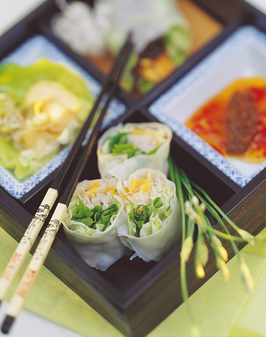 Lucky rolls (rice paper rolls with vegetables, Vietnam)