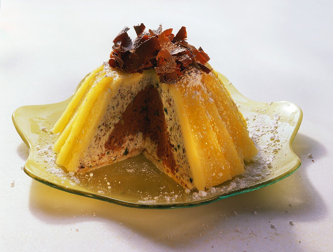 Zuccotto (Chilled dome cake with apricot glaze)