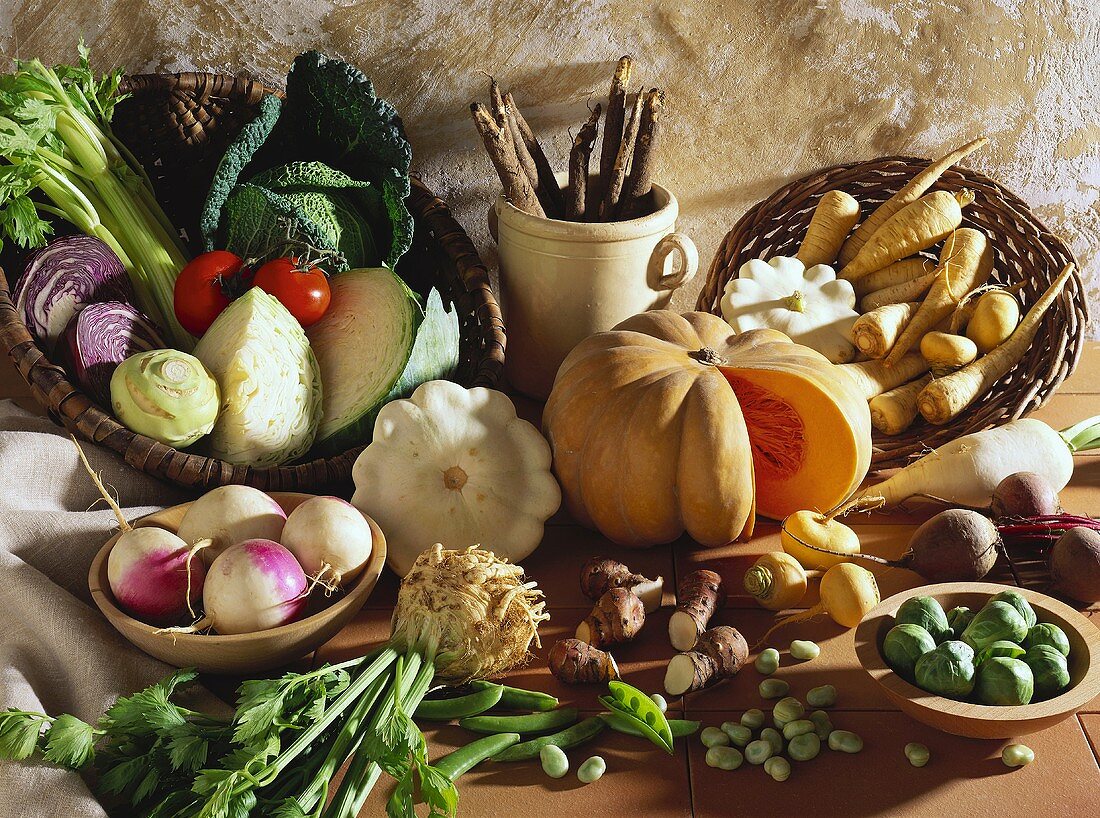 Still life with autumn and winter vegetables