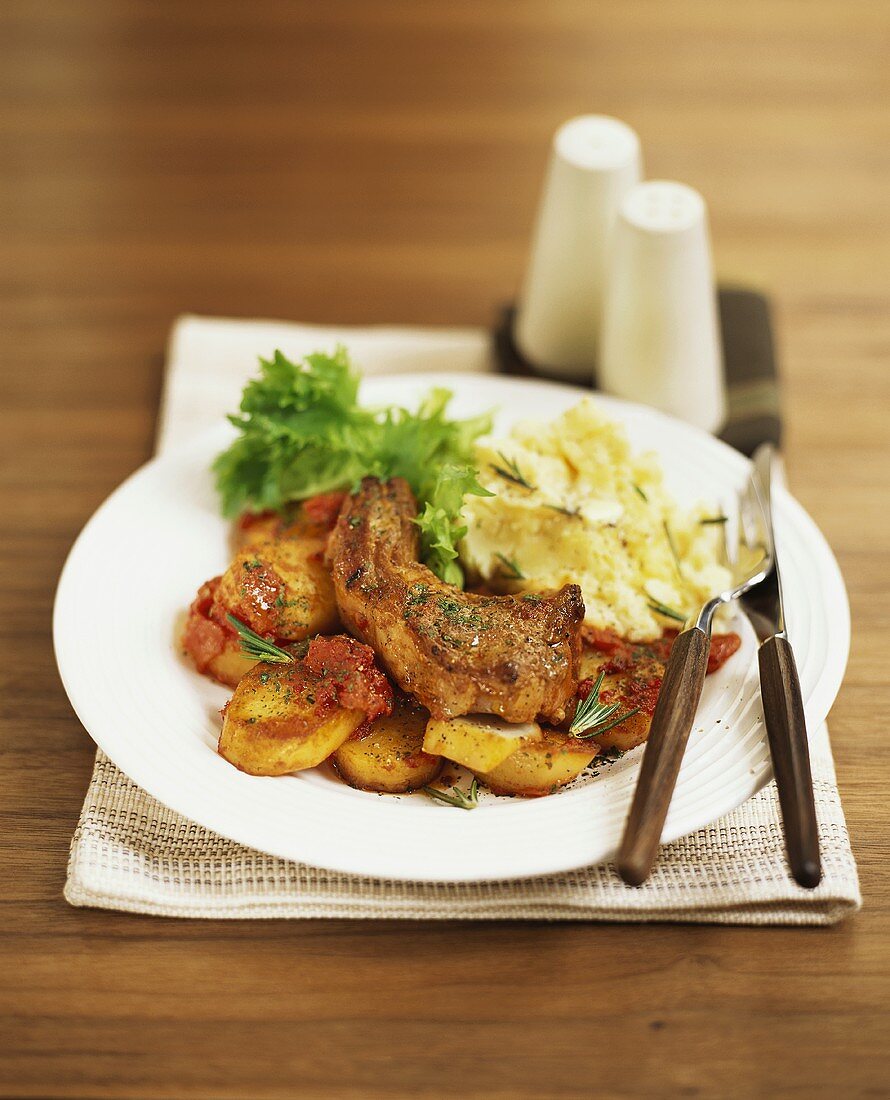 Pork chop with vegetables and mashed potato