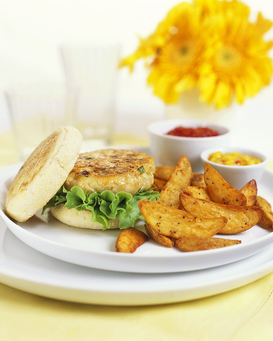 Geflügelburger mit Potatoe wedges