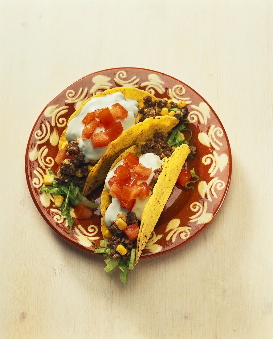 Tacos with mince, sweetcorn and sour cream (Mexico)