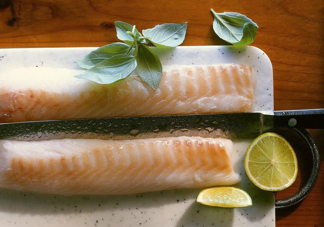 Cod fillet with knife