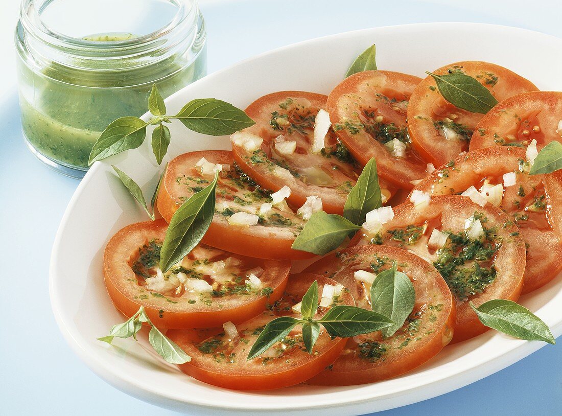 Tomato salad with basil dressing