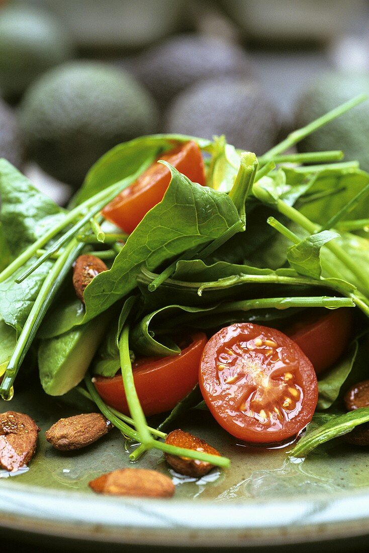 Spinach salad with cherry tomatoes and avocado