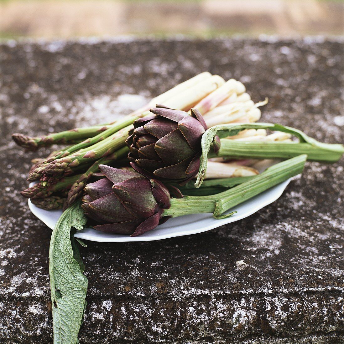 Grüner Spargel und Artischocken