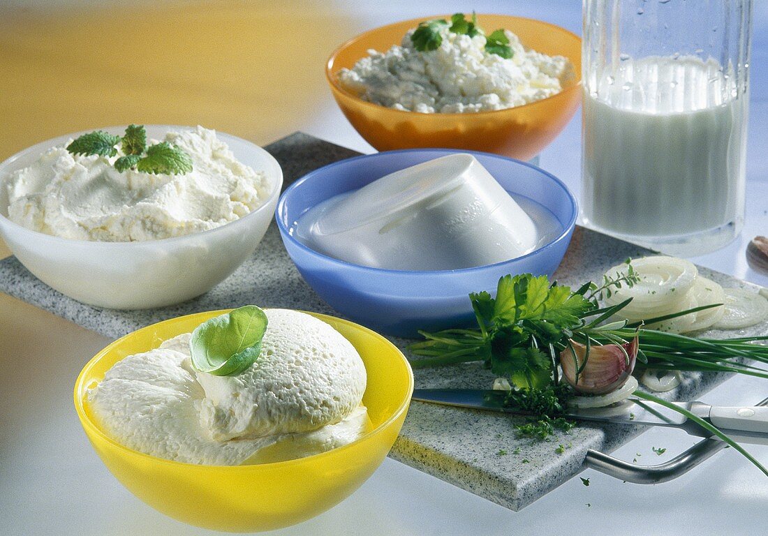 Various types of French cheese with herbs
