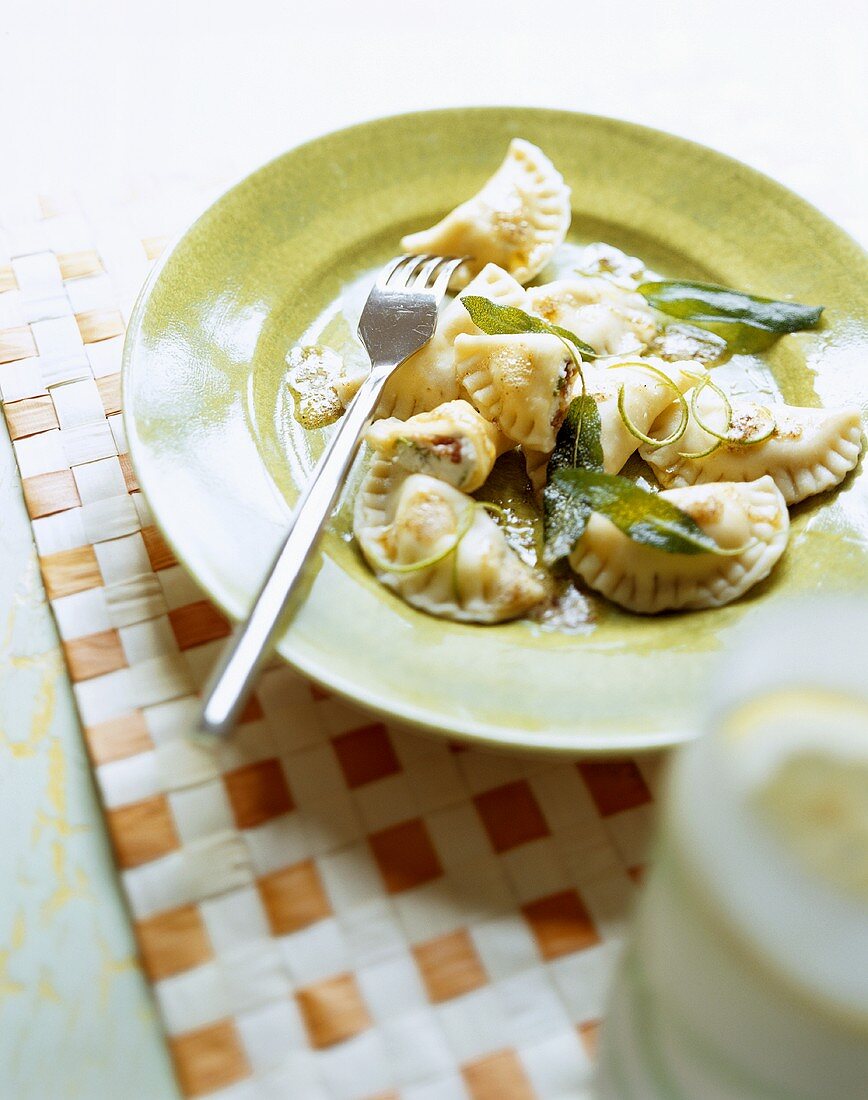 Filled ravioli with sage and lime butter