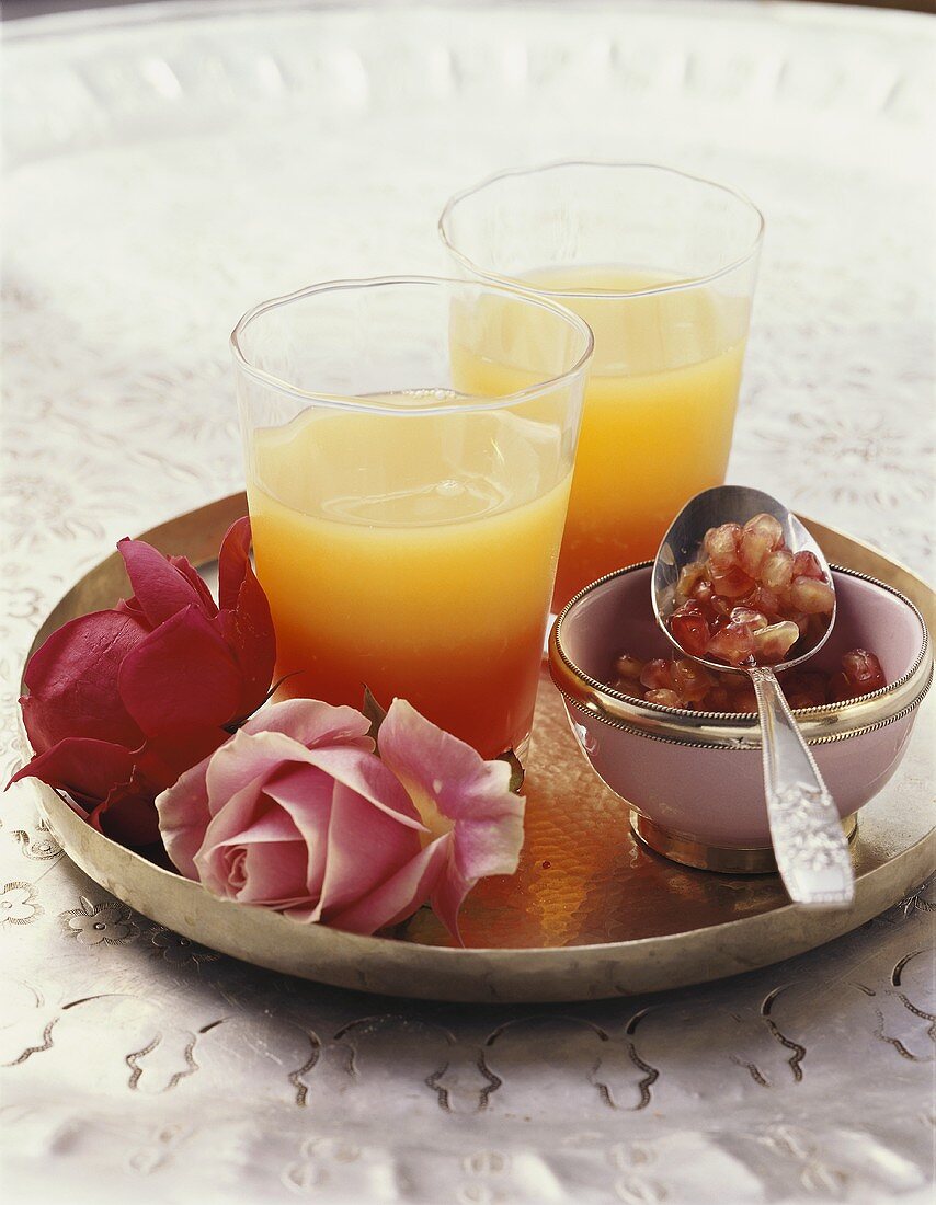Fruit juice with pomegranate seeds