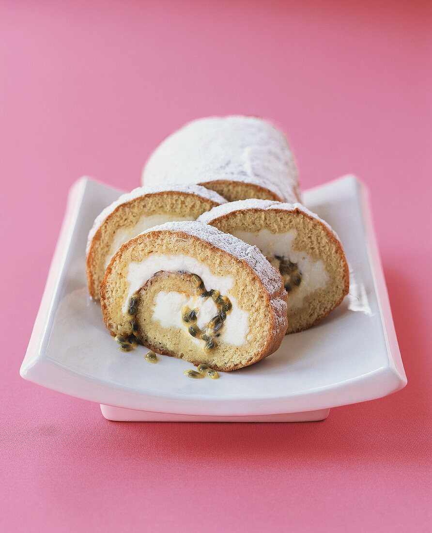 Passion fruit and mascarpone roulade