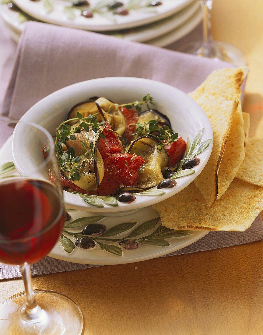 Aubergines and peppers with thyme